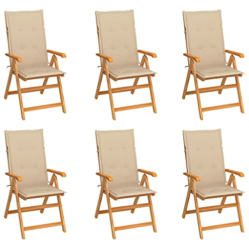 Willood Gartenstühle 6 STK. mit Beigen Kissen Massivholz Teak von Willood