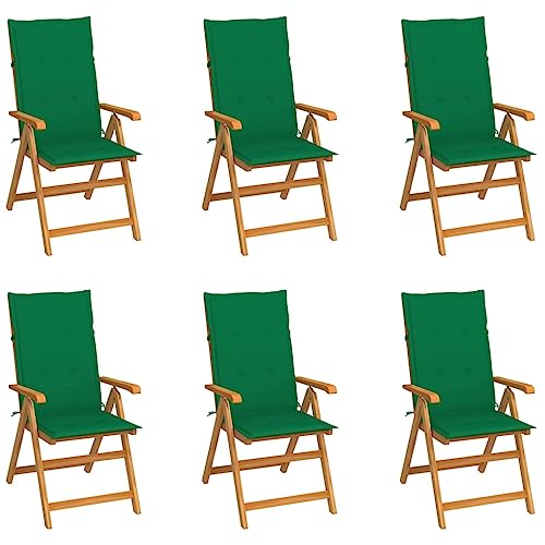 Willood Gartenstühle 6 STK. mit Grünen Kissen Massivholz Teak von Willood