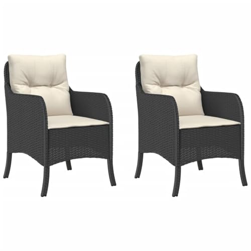 Willood Gartenstühle Gartensessel mit Kissen 2 STK. Schwarz Poly Rattan Vollverflechtung von Willood