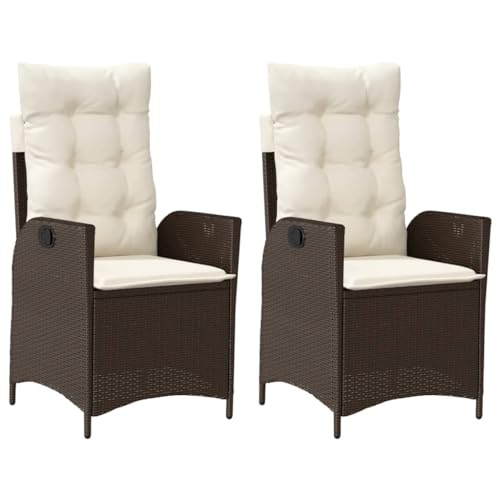 Willood Gartenstühle Gartensessel mit Kissen 2 STK. Verstellbar Braun Poly Rattan von Willood