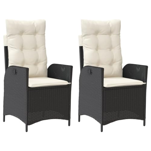 Willood Gartenstühle Gartensessel mit Kissen 2 STK. Verstellbar Schwarz Poly Rattan von Willood