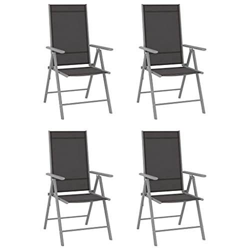 Willood Gartenstühle Klappbar 4 STK. Aluminium und Textilene Schwarz und Silber Sessel Balkon armlehne esszimmerstühle Chair von Willood