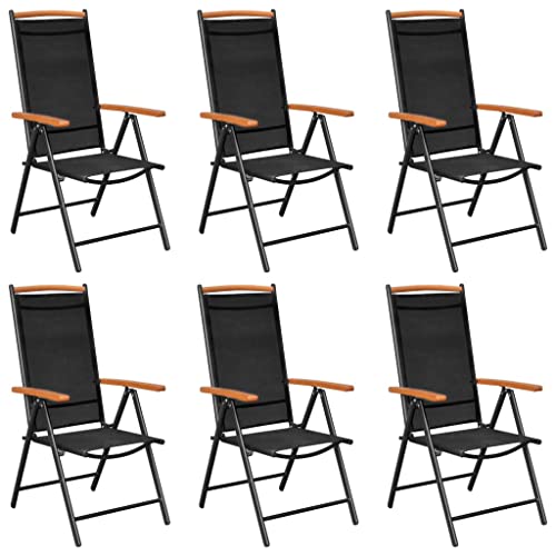 Willood Gartenstühle Klappbar 6 STK. Aluminium und Textilene Schwarz und Braun Sessel Balkon armlehne esszimmerstühle Chair von Willood