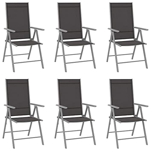 Willood Gartenstühle Klappbar 6 STK. Aluminium und Textilene Schwarz und Silber Sessel Balkon armlehne esszimmerstühle Chair von Willood