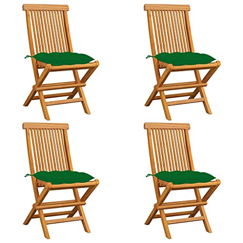 Willood Gartenstühle mit Grünen Kissen 4 STK. Massivholz Teak von Willood