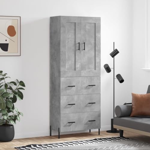 Willood Highboard Betongrau 69,5x34x180 cm Holzwerkstoff 3 Schubladen Schrank von Willood