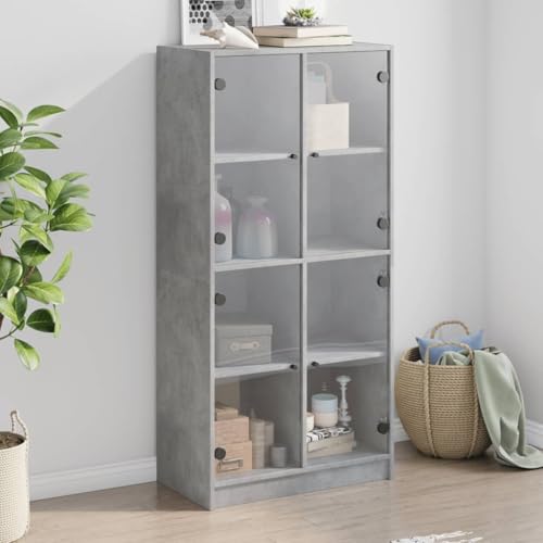 Willood Highboard Mehrzweckschrank Standschrank mit Türen Betongrau 68x37x142 cm Holzwerkstoff von Willood