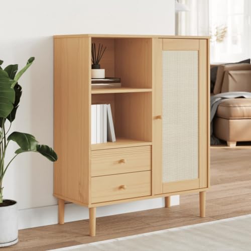 Willood Highboard SENJA Rattan-Optik Braun 90x40x112 cm Kiefernholz 3031912de von Willood