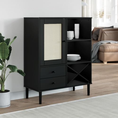 Willood Highboard SENJA Rattan-Optik Schwarz 90x40x112 cm Kiefernholz 3031911de von Willood
