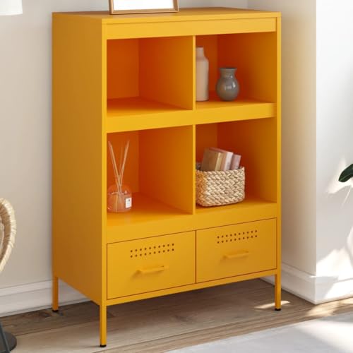 Willood Highboard Senfgelb 68x39x101,5 cm Kaltgewalzter Stahl Sideboard mit Stauraum, Kommode Anrichte Verstellbare Schraubfüße, Beistellschrank Schrank, Industrie-Stil von Willood