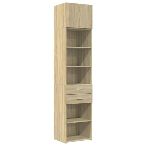 Willood Hochschrank Schmal Sonoma-Eiche 50x42,5x225 cm Holzwerkstoff Geeignet für Küche, Wohnzimmer, Schränke 50cm breit - sechs Fächer Plus Zwei Schubladen von Willood