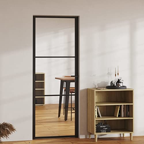 Willood Innentür ESG Glas und Aluminium 76x201,5 cm Schwarz Schwarz und Transparent 2 Horizontale Stäbe von Willood
