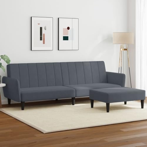 Willood Klappbares Schlafsofa Couch Sofa mit Schlaffunktion Bettsofa 2-Sitzer mit Fußhocker Dunkelgrau Samt Schlieren von Willood