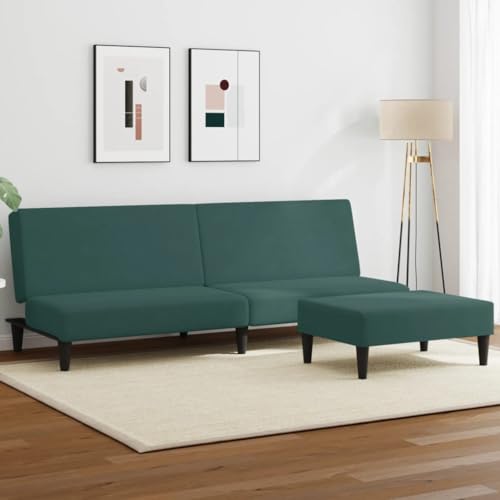 Willood Klappbares Schlafsofa Couch Sofa mit Schlaffunktion Bettsofa 2-Sitzer mit Fußhocker Dunkelgrün Samt Ohne Armlehnen von Willood