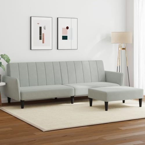 Willood Klappbares Schlafsofa Couch Sofa mit Schlaffunktion Bettsofa 2-Sitzer mit Fußhocker Hellgrau Samt Schlieren von Willood