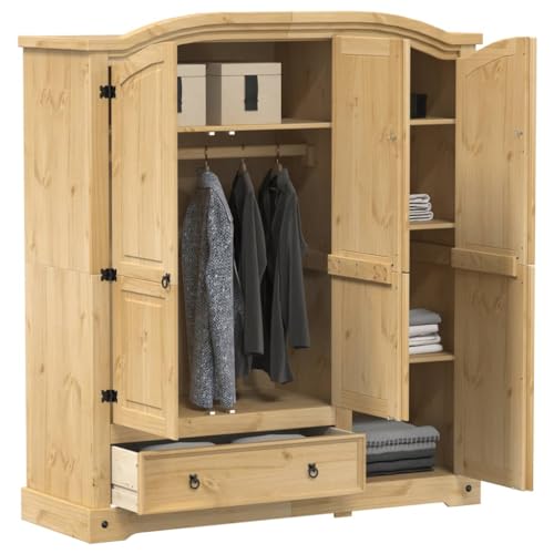 Willood Kleiderschrank Corona 151,5x52x170 cm Massivholz Kiefer Garderobenschrank mit Metallgriff, Holzschrank Schrank für Schlafzimmer, Drehtürenschrank von Willood