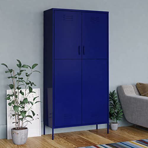 Willood Kleiderschrank Garderobenschrank Dielenschrank Schlafzimmerschrank Stahlschrank Lagerschrank Mehrzweckschrank Schrank Marineblau 90x50x180 cm Stahl von Willood