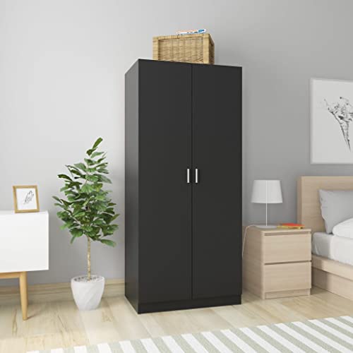 Willood Kleiderschrank mit 2 Türen Garderobenschrank Garderobe Schrank Dielenschrank Schlafzimmerschrank Schwarz 80x52x180 cm Holzwerkstoff von Willood