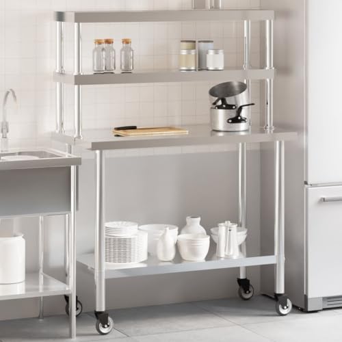Willood Küchen-Arbeitstisch Küchenmöbel mit Aufsatzboard 110x55x150cm Edelstahl von Willood
