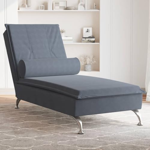 Willood Massage-Chaiselongue mit Nackenrolle Dunkelgrau Samt Relaxliege von Willood