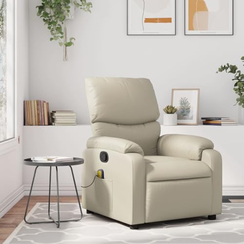 Willood Massagesessel Fernsehsessel Relaxsessel mit Vibrationsfunktion,Sessel Verstellbare Rückenlehne, Liegesessel Polstersessel Ruhesessel Creme Kunstleder von Willood