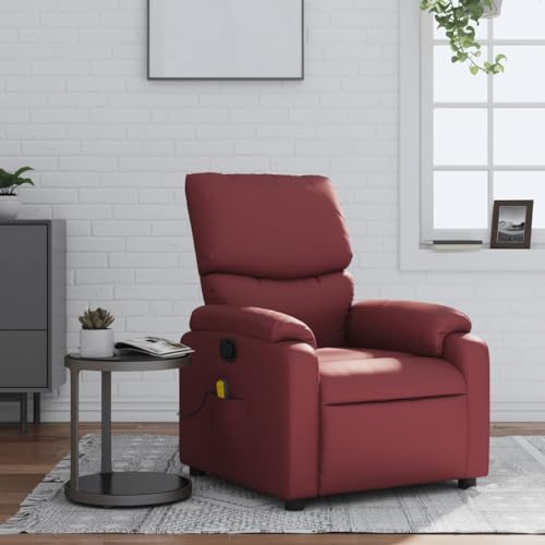 Willood Massagesessel Fernsehsessel Relaxsessel mit Vibrationsfunktion,Sessel Verstellbare Rückenlehne, Liegesessel Polstersessel Ruhesessel Weinrot Kunstleder von Willood