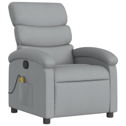 Willood Massagesessel Hellgrau Stoff Sessel Verstellbare Rückenlehne, Fernsehsessel Relaxsessel mit Vibrationsfunktion, Liegesessel Polstersessel Ruhesessel, von Willood