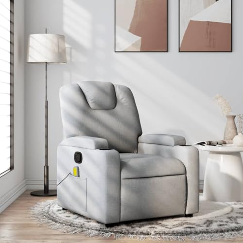 Willood Massagesessel Hellgrau Stoff Sessel Verstellbare Rückenlehne, Fernsehsessel Relaxsessel mit Vibrationsfunktion, Liegesessel Polstersessel Ruhesessel von Willood