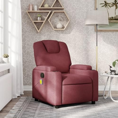 Willood Massagesessel Weinrot Stoff Sessel Verstellbare Rückenlehne, Fernsehsessel Relaxsessel mit Vibrationsfunktion, Liegesessel Polstersessel Ruhesessel von Willood