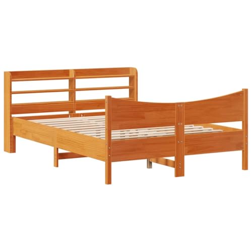 Willood Massivholz Bettrahmen mit Kopfteil Lattenrost Doppelbett Wachsbraun 140 x 200 cm von Willood