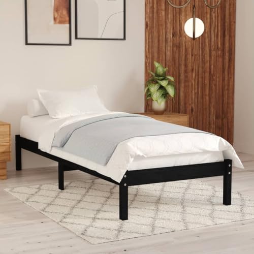Willood Massivholzbett, Bett Holzbett für Schlafzimmer, Bettgestell Bettrahmen mit Lattenrost, Einzelbett/Zweibett Schlafzimmerbett, ohne Matratze Schwarz von Willood