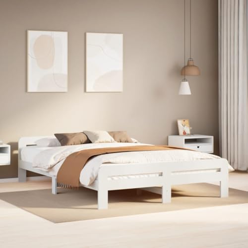 Willood Massivholzbett Bettgestell Doppelbett Bettrahmen Bett Schlafzimmerbett Schlafzimmermöbel ohne Matratze Weiß 140x190cm Kiefernholz 3043030de von Willood