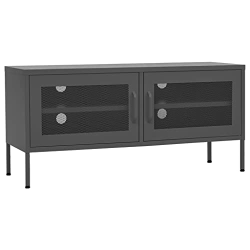 Willood Metall TV-Schrank Sideboard TV-Lowboard mit 2 Schranktüren Leicht zu montieren Anthrazit 105x35x50 cm Stahl von Willood