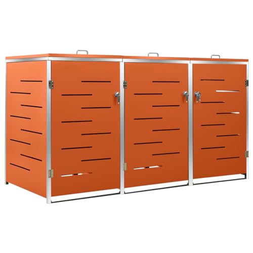 Willood Mülltonnenbox für 1/2/3/4 Tonne 240L Edelstahl/Verzinkt Müllbox mit Belüftungssystem Abschließbar Gartenbox (3, Orange) von Willood