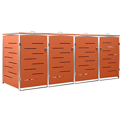 Willood Mülltonnenbox für 1/2/3/4 Tonne 240L Edelstahl/Verzinkt Müllbox mit Belüftungssystem Abschließbar Gartenbox (4, Orange) von Willood