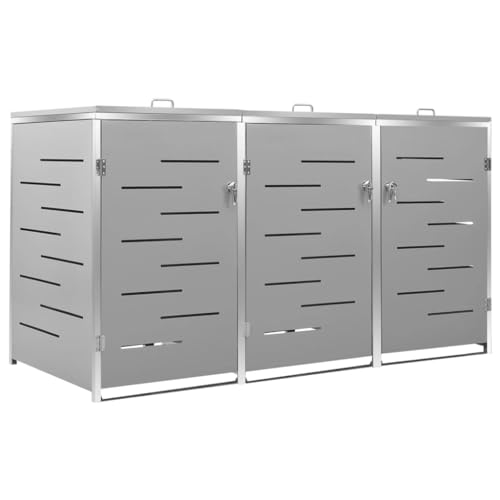 Willood Mülltonnenbox für 240L Edelstahl/Verzinkt Müllbox mit Belüftungssystem Abschließbar Gartenbox Grau 3 Tonnen von Willood