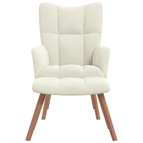 Willood Ohrensessel mit Fußhocker Wohnzimmersessel Polstersessel Freizeitsessel Wohnzimmersessel Fernsehsessel mit Hocker CremeWeiß Samt von Willood
