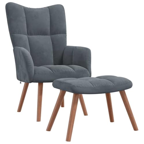 Willood Ohrensessel mit Fußhocker Wohnzimmersessel Polstersessel Freizeitsessel Wohnzimmersessel Fernsehsessel mit Hocker Dunkelgrau Samt von Willood