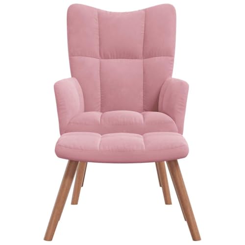 Willood Ohrensessel mit Fußhocker Wohnzimmersessel Polstersessel Freizeitsessel Wohnzimmersessel Fernsehsessel mit Hocker Rosa Samt von Willood