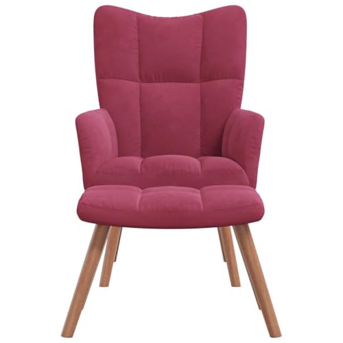 Willood Ohrensessel mit Fußhocker Wohnzimmersessel Polstersessel Freizeitsessel Wohnzimmersessel Fernsehsessel mit Hocker Weißrot Samt von Willood