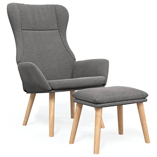 Willood Ohrensessel mit Hocker Sessel mit Stahlgestell Freizeitsessel Polstersessel Wohnzimmersessel Hellgrau Stoff von Willood