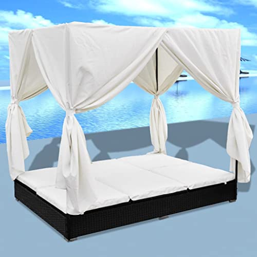 Willood Outdoor-Loungebett mit Vorhang Poly Rattan Schwarz Willood Outdoor-Loungebett mit Vorhang Poly Rattan Schwarz von Willood