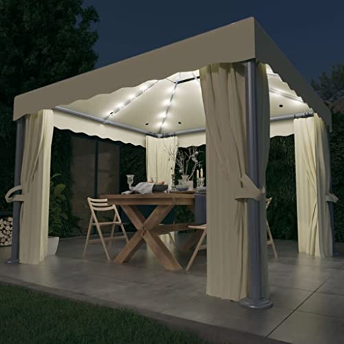 Willood Pavillon mit Vorhängen & LED-Lichterkette 3x3 m Cremeweiß von Willood