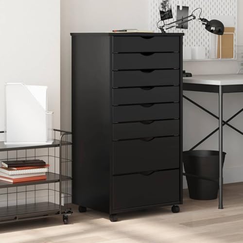 Willood Rollschrank mit 8 Schubladen Kommode Schubladenschrank mit Rollen Massivholz Kiefer Büroschrank Aktenschrank Schrank Schwarz 53 x 39 x 103 cm Willood Rollschrank mit 8 Schubladen Kommode Schubladenschrank mit Rollen Massivholz Kiefer Büroschrank Aktenschrank Schrank Schwarz 53 x 39 x 103 cm von Willood