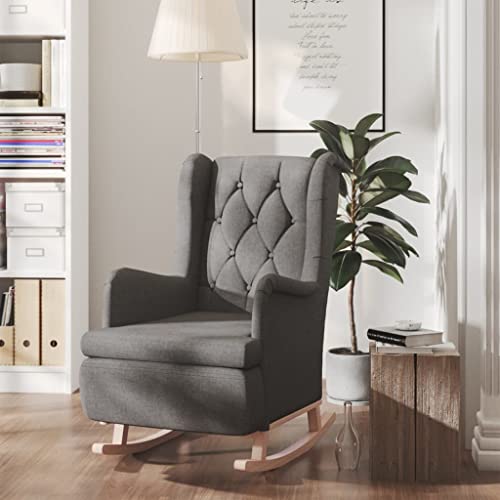 Willood Schaukelsessel mit Kautschukholz-Beinen Schaukelstuhl Schwingstuhl Relaxsessel Polstersessel Ohrensessel Loungesessel Dunkelgrau Stoff von Willood