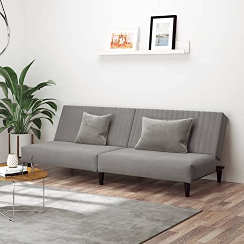 Willood Schlafsofa 2-Sitzer Hellgrau Samt Loungesofa Lounge Sitzmöbel Schlafcouch für Wohnzimmer Heimkino Büro, Gästebett mit Holzrahmen, Sofabett Tagesbett Couch Sofa Ohne Armlehnen von Willood