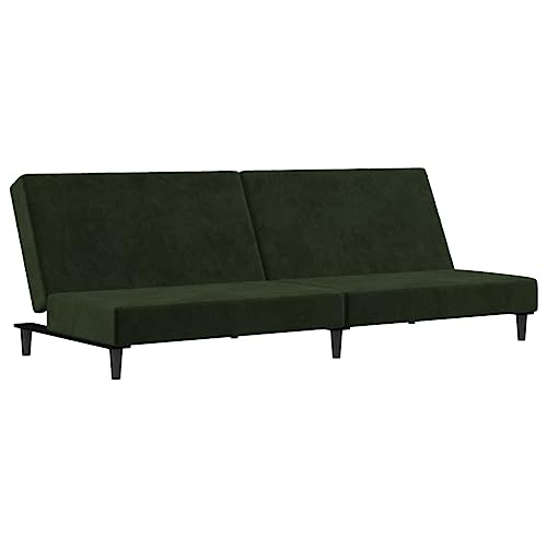 Willood Schlafsofa 2-Sitzer Sofa mit Holzrahmen, Schlafcouch für Wohnzimmer Heimkino Büro, Couch Sofabett Tagesbett Gästebett Dunkelgrün Samt Ohne Armlehnen von Willood