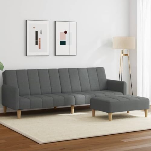Willood Schlafsofa 2-Sitzer mit Fußhocker Schlafcouch für Wohnzimmer Heimkino Büro, Couch Sofabett Tagesbett Gästebett Dunkelgrau Stoff mit Armlehne von Willood
