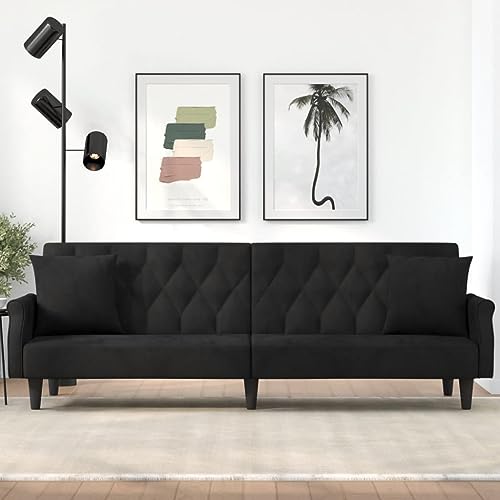 Willood Schlafsofa mit Armlehnen Schwarz Samt Ausziehbares Schlafsofa von Willood