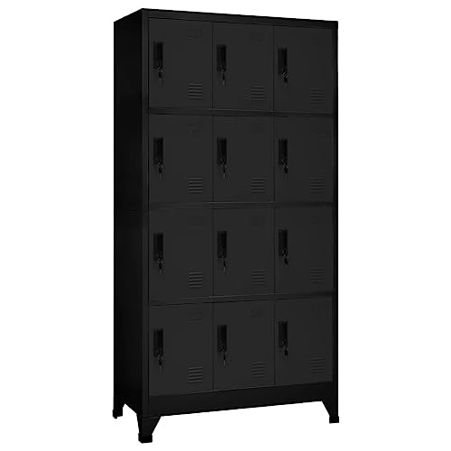 Willood Schließfachschrank mit 12 Schließfächern mkleideschrank Lüftungsöffnungen Schließfachschrank Stahlschrank Schrank Wertfachschrank Schwarz 90x45x180 cm Stahl Willood Schließfachschrank mit 12 Schließfächern mkleideschrank Lüftungsöffnungen Schließfachschrank Stahlschrank Schrank Wertfachschrank Schwarz 90x45x180 cm Stahl von Willood